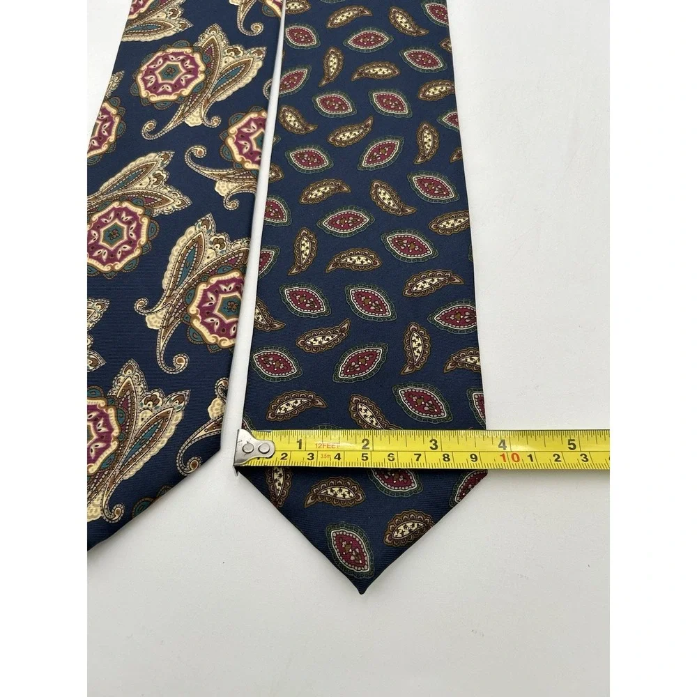 Lot Of 2 Oscar de la Renta Couture Mens Silk Ties Blue Gold Paisley Pattern‎ USA